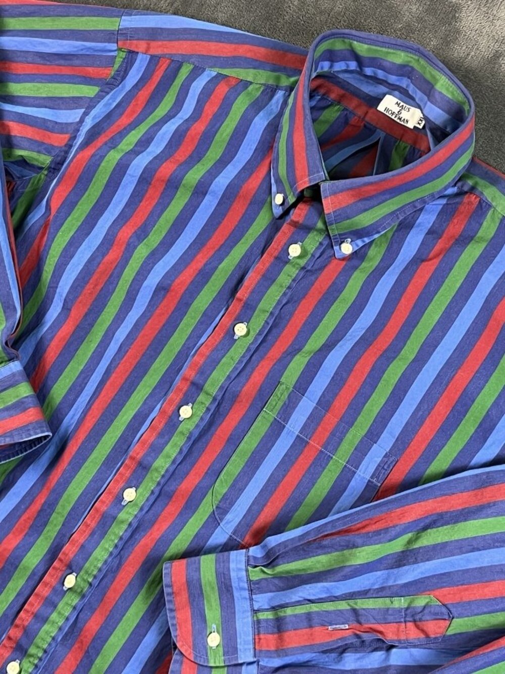 Maus & Hoffman Button Up Shirt L/S Men's XXL Red Green Blue 100% Cotton Made USA